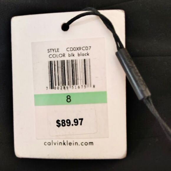 Calvin Kline Black Twirl Dress Size 8 Lined Sleeveless Full Skirt New Tags Midi - Picture 3 of 7
